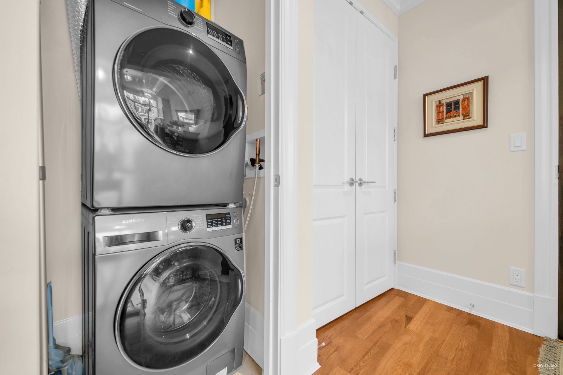 In-suite laundry with full-size Samsung washer & dryer